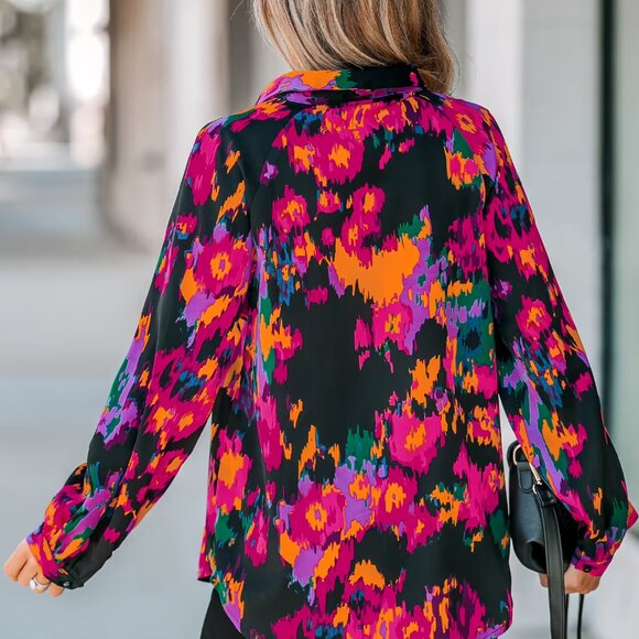 Cupshe Watercolor Print V-Neck Top | Multicolor | Size XS | - Picture 2 of 3